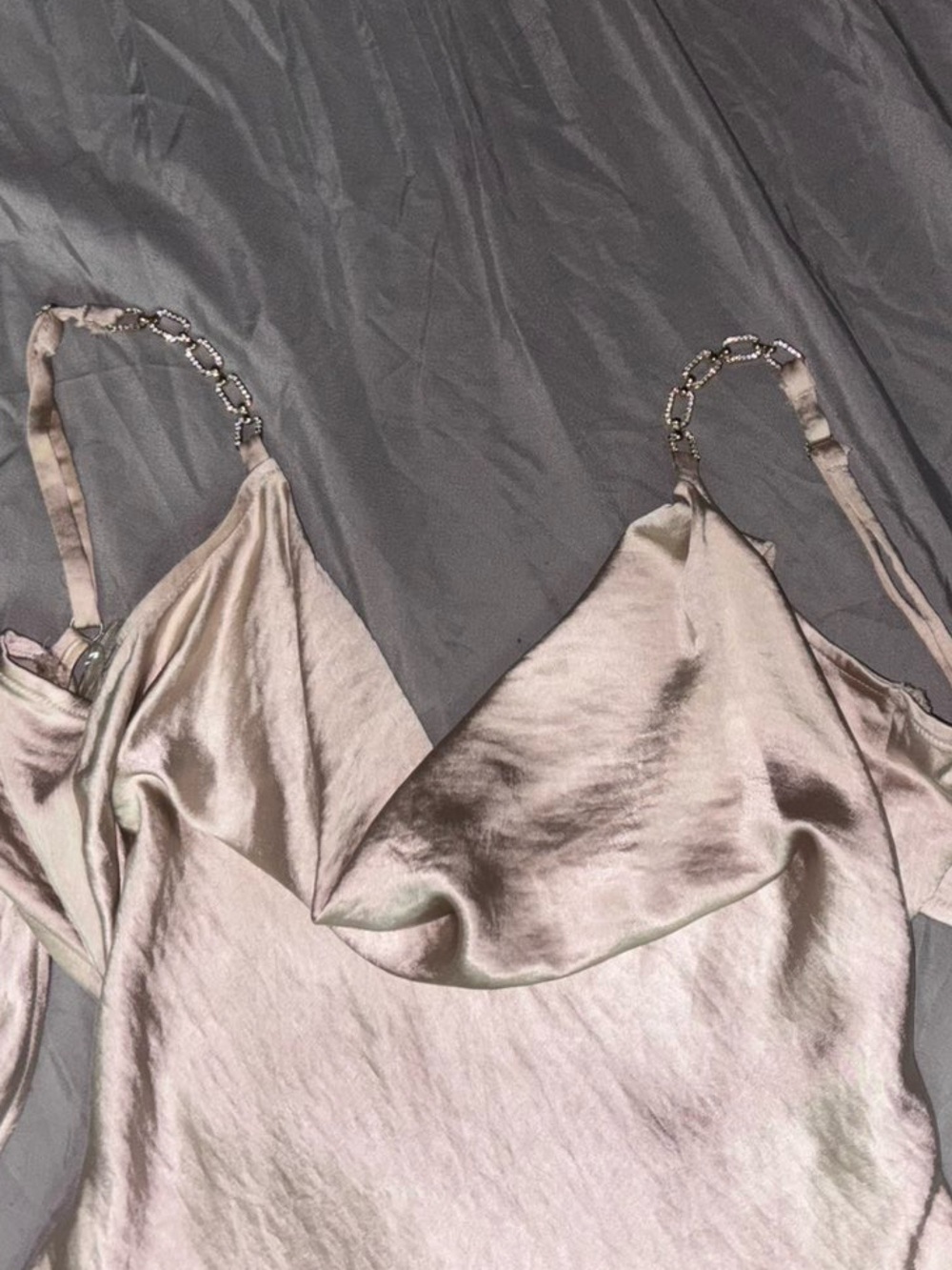 ☆Satin Party Dress with Chain Strap Detail - Blush